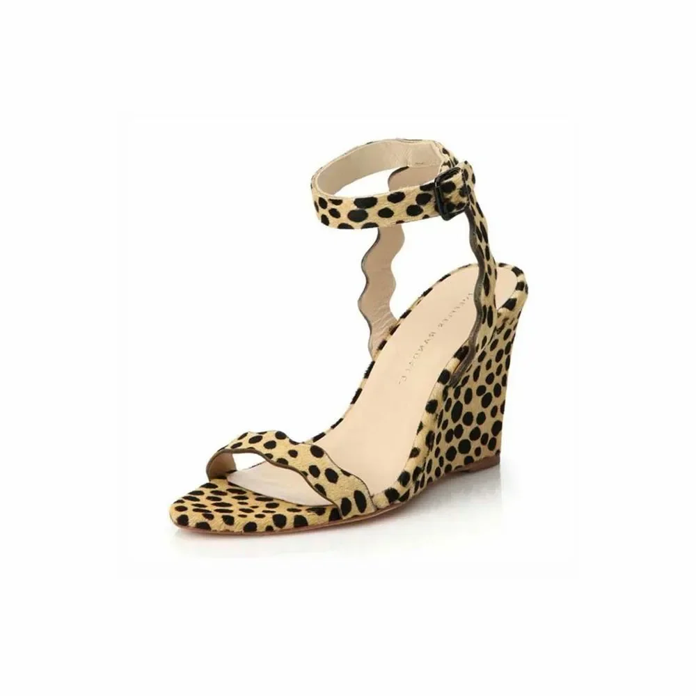 Loeffler Randall Piper Cheetah Print Wedge Ankle Strap Sandals Women's Size 10 B